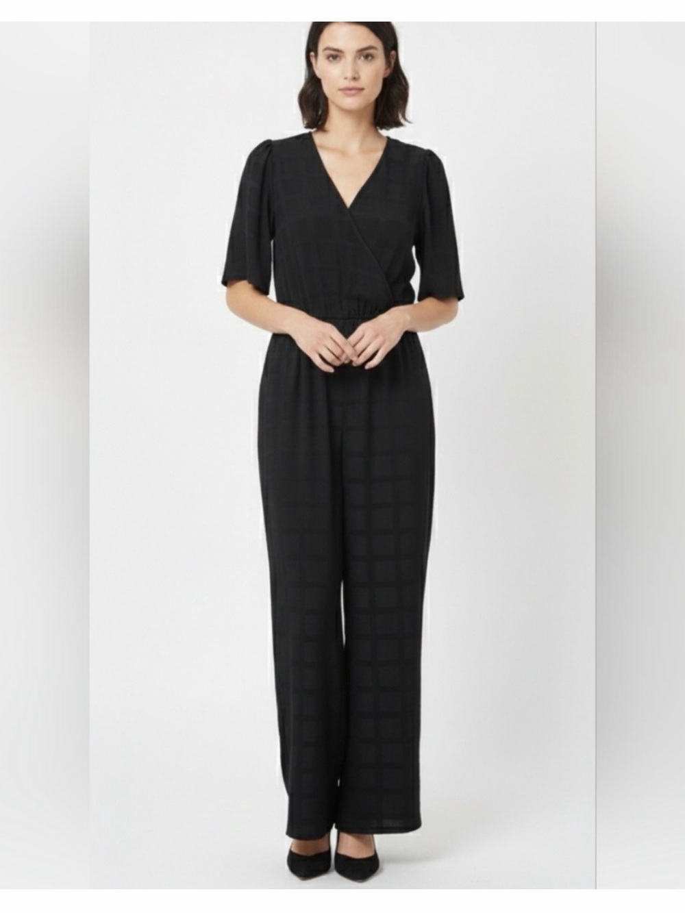 dolan Black V-Neck Wide-Leg Jumpsuit- Anthropologie